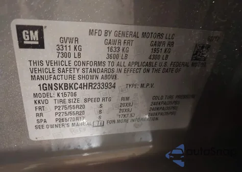 2017 Chevrolet Tahoe Lt from USA, damaged, VIN 1GNSKBKC4HR233934